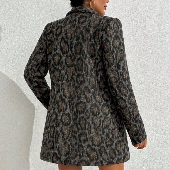Elegant Women's Leopard Printed double breasted  Blazer Jacket - Picture 2 of 8